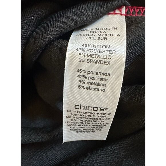 CHICO'S Womens Sz 1 Pull Over Sweater Red Glitter 3/4 Sleeve Leaf Floral Pattern - Picture 5 of 11